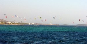 kiteboard sails from ferry