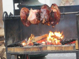 Wood cooked barbecue in squares of Prague