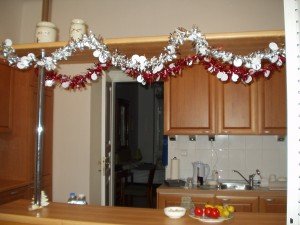 streamers in our kitchen for Christmas
