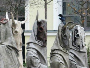 Large bird and minotaur in Prague, spooky