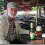 enjoying Pilsner in beer garden, Prague