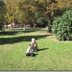 relaxing on the grass near beer garden, Prague