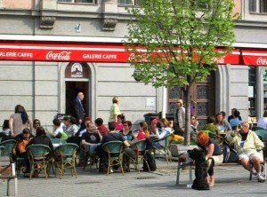 sidewalk cafe in Brno in April