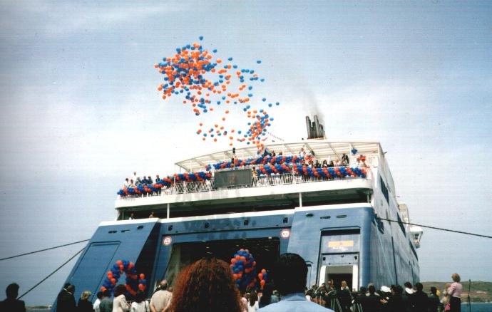 ferry with balloons