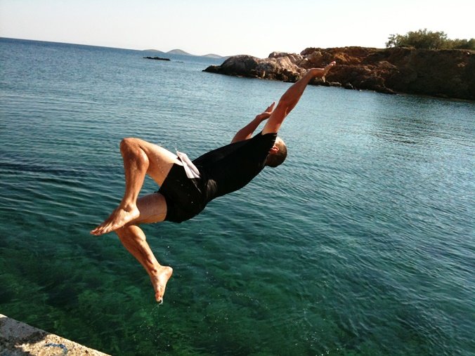 "diving" off the pier